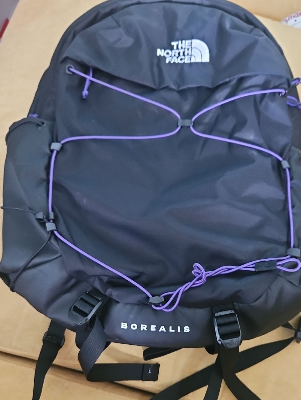 The North Face Borealis Black Backpack with Purple Cords